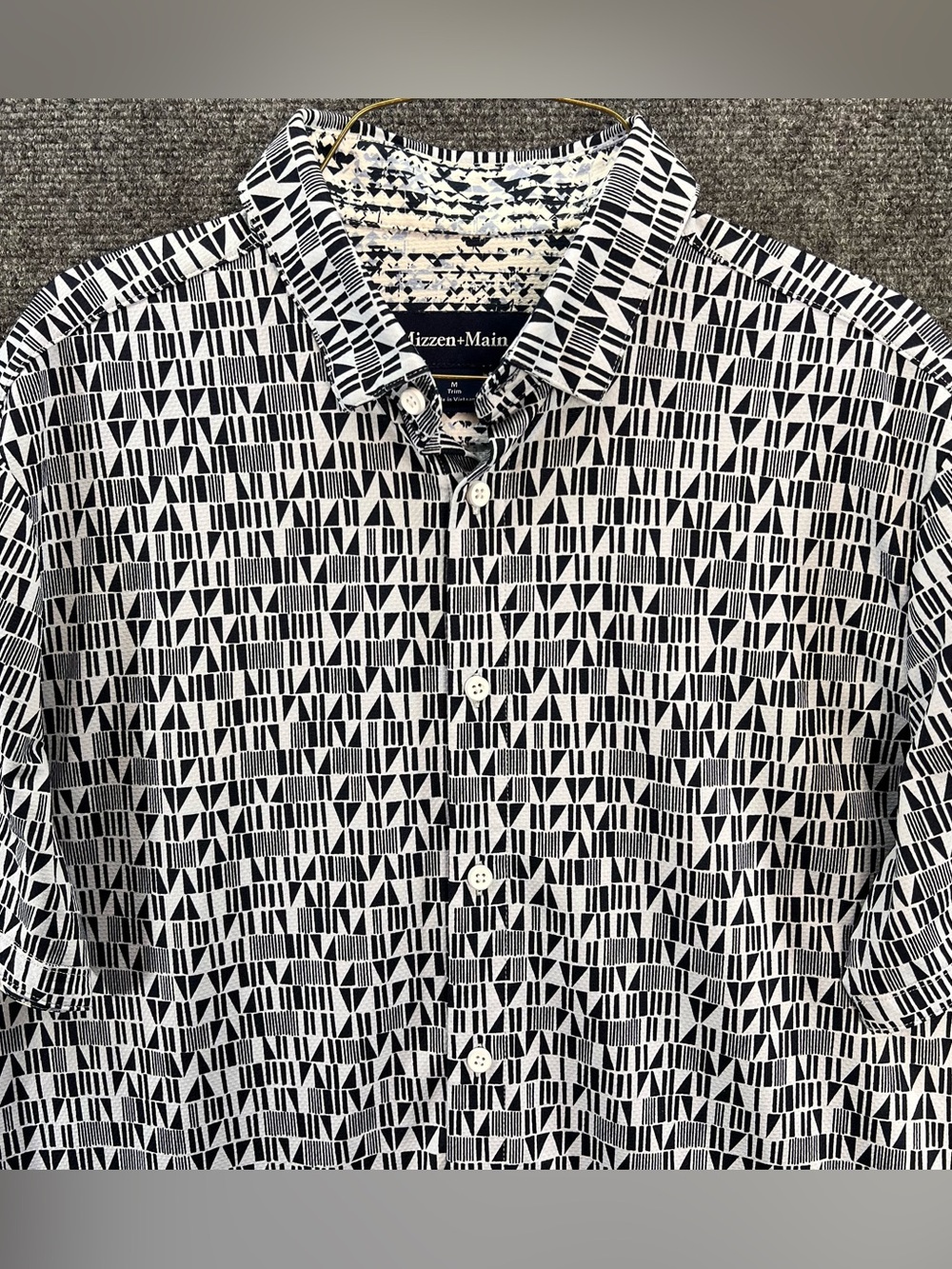 Mizzen & Main Short Sleeve Shirt Leeward Men M Black White Geometric Performance